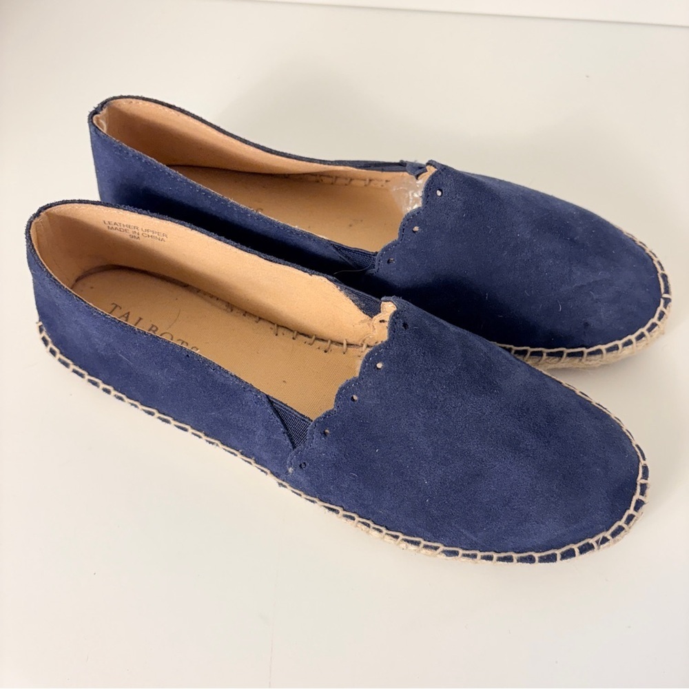 Talbots Navy Blue Suede Flats Scalloped Espadrilles Slip-On Classic Coastal